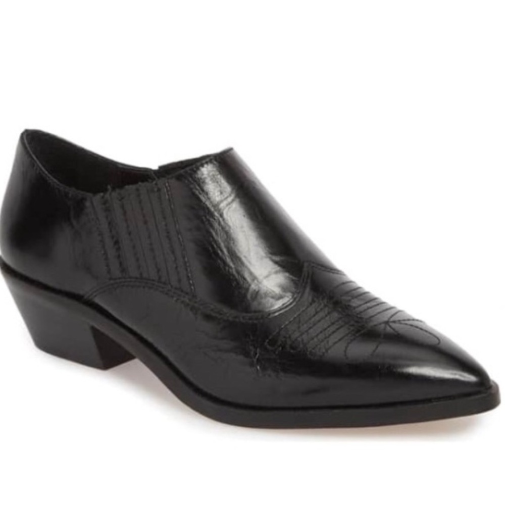 Rebecca Minkoff Koso Black Leather Western Bootie Flats Shoes Size 9